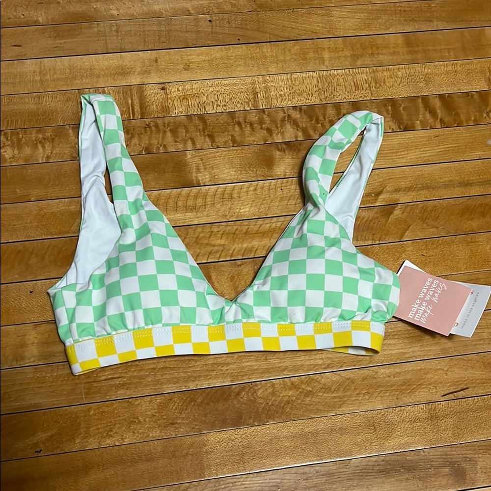 🌴Dippin' Daisy's Green and Yellow Checkered Bikini Top🌴